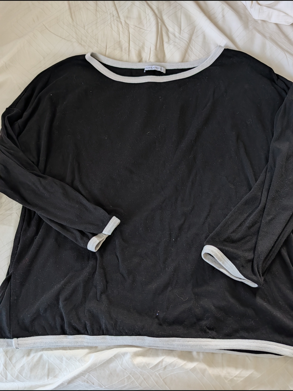 Black Long Sleeve Tee with Contrast Trim